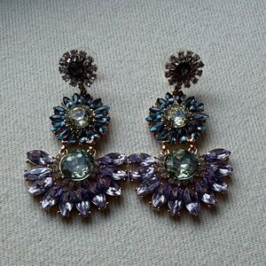 Statement Floral Crystal Drop Earrings in Blue and Purple